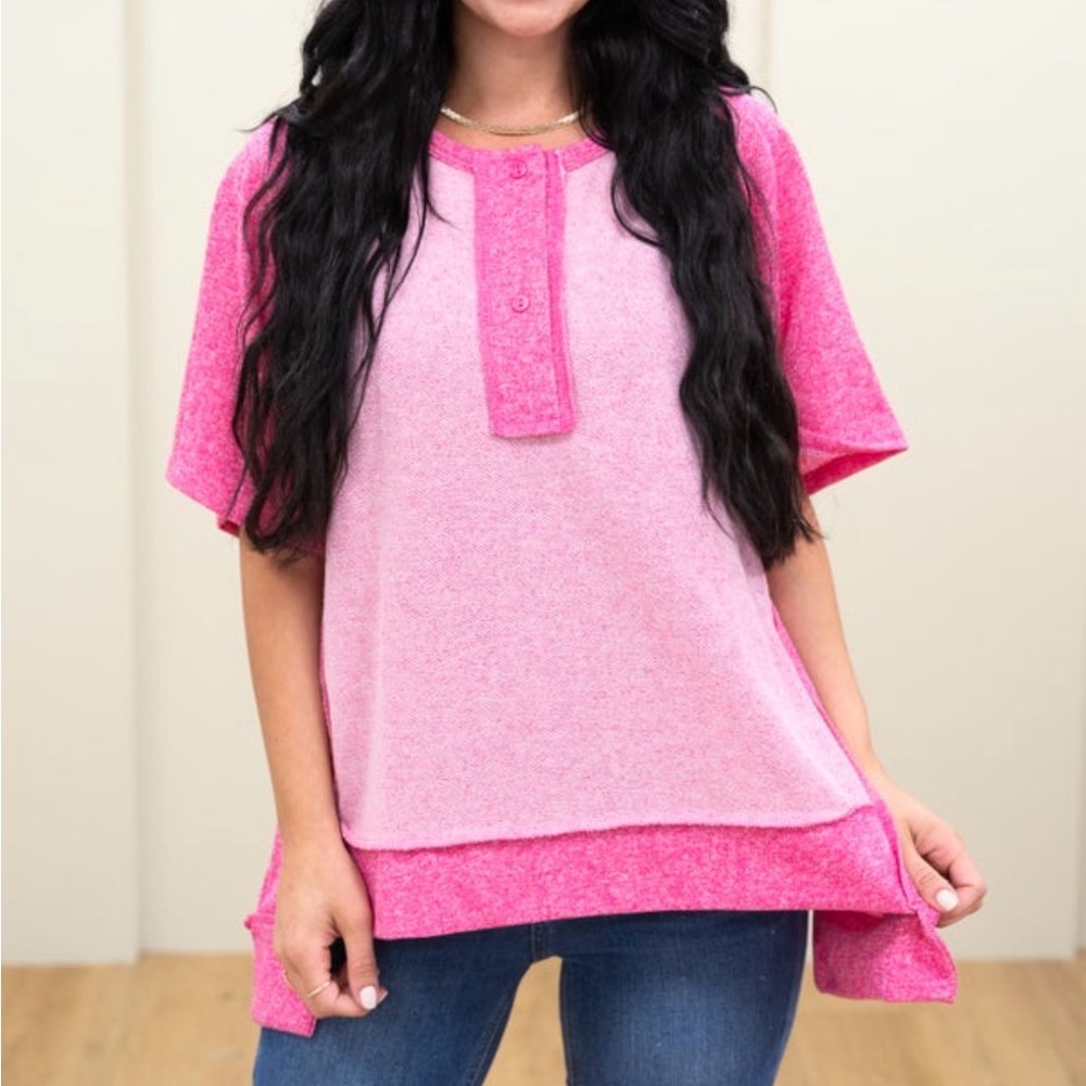 NWT BiBi Two-Tone Pink Short Sleeve Top Size XL